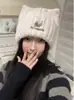 Bonito Gorro de Punto Estilo Fair Isle con Orejas de Gato para Mujer, Calentador de Cabeza de Invierno Forrado de Felpa, Gorro de Punto que Adelgaza el Rostro