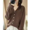 Comércio exterior transfronteiriço, nova coleção primavera/outono: Cardigã de tricô liso, macio e confortável, com decote em V e mangas compridas, peça de outer wear lisa e estilosa para mulheres