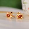 One Deer Silver S925 Sterling Silver banhado a ouro South Red Agate Personality Swan Brincos Vintage Elegantes Brincos Pequenos Femininos
