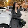 Abrigo de Cachemir Doble Cara para Mujer 24-años Abrigo de Lana con Botones Dobles Ladded Cinturón Alto Holgado Moda Nueva Otoño e Invierno
