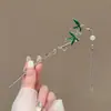 Grampo de Cabelo com Franja de Cobra Verde Folha de Bambu Personalizado para Mulheres, Grampo de Cabelo de Nicho de Luxo, Grampo de Cabelo Elegante, Acessório de Cabeça Moderno e Simples