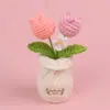 Plantas de Tulipán Hechas a Mano con Ganchillo Transfronterizas en Maceta, Adornos de Rosa, Jarrones de Flores Tejidos con Hilo, Flores Artificiales, Plantas en Maceta para Escritorio