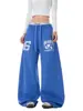 Pantalones de chándal casuales con estampado de letras azules para mujer y hombre, Pantalones de baile de jazz modernos de primavera, Pantalones deportivos de estilo holgado y relajado
