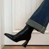 Botines de tacón alto para mujer, nueva colección otoño/invierno 2026, botines estilo Martin de punta cuadrada, negros, tacones gruesos de estilo francés, forrados de felpa para abrigar, botas adelgazantes