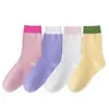 Calcetines de rayas verticales color caramelo blanco leche para mujer, delgados de primavera y verano, estilo japonés fresco, color sólido simple, combinación de colores, calcetines de media caña que combinan con todo