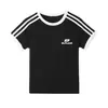 Camiseta de Manga Corta para Mujer, Estilo Retro Americano de Verano, Diseño de Letras con Tres Rayas, Informal, Versátil