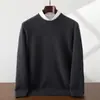 Suéter de Cachemira para Hombre Color Sólido Cachemira Otoño e Invierno Nuevo Engrosado Cuello Redondo Suéter de Punto Casual Manga Larga Camiseta de Punto Básica
