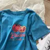 Recomendado por Blogger: Camiseta de Manga Corta para Mujer con Estética Americana Estilo Vintage, Textura Desgastada, Coordinación de Colores, Cuello Redondo, Amigable con la Piel