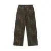Pantalones de Leopardo de Marca Nueva de Moda Ins para Hombre, Estilo Retro Americano High Street, Jeans Casuales Sueltos de Peso Pesado