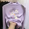 Ropa infantil versátil: nuevos estilos de otoño e invierno de tops forrados de felpa para niñas, con cuello semi-alto, diseñados para niños mayores, que brindan calidez y un look casual