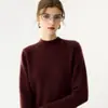 Suéter Feminino de Cashmere Outono/Inverno 2026, Engrossado, Barra Enrolada, Gola Semi-Alta, Design Versátil, Tricô de Lã