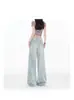 Jeans de pierna ancha rotos azul claro para mujer, pantalones rectos holgados de cintura alta para el verano, pantalones de pierna ancha fluidos para mujer