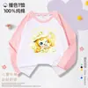 Camiseta de Manga Larga para Niña, Estilo Dibujo Animado Lindo y Adorable, Cuello Redondo, Algodón Puro, Estampada, Corte Holgado, Camiseta Básica para Primavera y Otoño Infantil