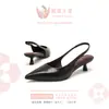 Sandálias de salto alto bico fino sem calcanhar estilo francês, sapatos de salto alto kitten heel simples e estilosos, adequados para festas e para o dia a dia, sapatos sem cadarço de salto baixo