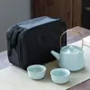Juego de Té de Viaje Ge Yao Juego de Cerámica Juego de Té Una Tetera Cuatro Tazas Caja de Cuero de Vaca Kung Fu Caja de Regalo Regalo Pequeño