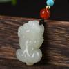 Pingente Pixiu de Jade Hetian para Homens e Mulheres, Pingente Pequeno Pixiu de Jade Verde e Branco Overlord, Pingente de Jade, Pingente de Jade
