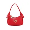 Insígnia Metálica em Formato de Coração Mini Bolsa de Axila Infantil Cor Sólida Doce Bolsa Pequena de Mão Estilo Princesa Bolsa para Roupa