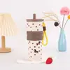 Copo de 710ml com Tampa e Canudo Desenho Animado Portátil Copo Térmico de Aço Inoxidável 304