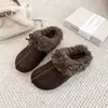 Versión en stock~Atmósfera de otoño e invierno temperamento suave zapatos peludos para mujer sin cordones lazo forro de felpa pantuflas de algodón cálidas