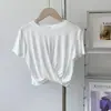 Camiseta Corta de Modal con Nudo para Mujer Verano Distintiva Delgada que Muestra el Ombligo Manga Corta Color Sólido Top Delgado para Mujer Camiseta Adelgazante
