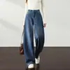 Jeans de perna curva para mulheres, novo estilo outono 2026, calças pantalona petite, modelador, folgadas, cintura alta, corte justo, calças banana cropped