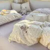 Juego Auténtico de Ropa de Cama de Algodón Puro Estilo Dibujos Animados de Cuatro Piezas, Sábana y Funda de Edredón 100% Algodón, Juego de Tres Piezas para Litera de Dormitorio Estudiantil