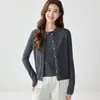 Cardigã de Cashmere Feminino Gola Redonda Botão Malha Outerwear Versátil Elegante Simples Suéter Colete de Lã Conjunto de Duas Peças