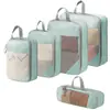 Bolsa de almacenamiento de viaje con compresión de malla transfronteriza, juego de cinco piezas, organizador de artículos de tocador, bolsa de clasificación y organización para equipaje de ropa y zapatos