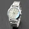 Explosivo microempresa decoración de vidrio falso tres ojos banda de acero reloj regalo mesa moda negocios hombres reloj ocio al por mayor