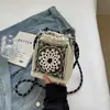 Bolsa Pequena de Pano Bordada Ins Bucket para Mulheres 2024 Novo Estilo Simples Cor Contrastante para Passeio Caminhada Ombro Transversal Bolsa para Celular