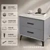 Mesita de noche moderna minimalista de pizarra con tapicería suave, doble cajón, gran capacidad de almacenamiento, patas metálicas delgadas, armario de almacenamiento para dormitorio, gris