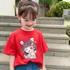 Camiseta de Algodão Puro Doce de Verão para Meninas Nova Desenho Animado Gola Redonda Estilosa Blusa de Manga Curta para Bebê Camisa da Moda