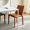 Cadeira de jantar moderna em couro de sela para uso doméstico, cadeira com encosto minimalista moderno, cadeira de mesa de jantar estilo italiano de luxo leve, cadeira de estudo
