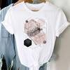 Atacado estação independente primavera e verão figura geométrica tamanho grande feminino retro desenho animado letras branco top camiseta feminina