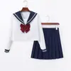 Roupa de marinheiro para comércio exterior transfronteiriço, autêntica roupa universitária original estilo japonês, gola azul-marinho, uniforme JK branco de duas peças, conjunto básico