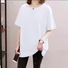 Roupas femininas plus size para meia-idade e idosos, camisetas femininas plus size, importação de verão com mangas curtas, oversized, para 100kg, tops soltinhos que cobrem a barriga
