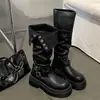 Botas de suela gruesa estilo vintage, botas altas para mujer, nuevas botas de montar de mezclilla para otoño 2026, adelgazantes y que aumentan la altura