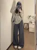 Pantalones casuales y elegantes de algodón de tiro bajo y pierna ancha para mujer, nuevo estilo de otoño, pantalones deportivos holgados, pantalones casuales rectos hasta el suelo