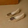 Zapatos de Mujer de Lujo con Hebilla Metálica de Pedrería Estilo Nuevo Primavera/Otoño Mocasines de Gamuza Francesa de Tacón Medio Grueso Puntiagudos Slip-on