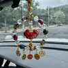 Colgante de coche colorido estilo templo con cristal y vidrio de cinco colores, candado de paz de brocado Song, decoración de coche, amuleto de la fortuna