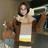 Recomendo muito cachecol de inverno estilo coreano listrado em cores, estilo inglês, combinação de cores, mohair com logotipo de couro de alpaca