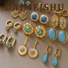 Pendientes de Plata de Ley S925 Estilo Retro Europeo y Americano Elegantes Exquisitos Geométricos de Turquesa Pendientes Versátiles de Lujo Ligero de Alta Gama para Mujer