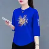 Comercio exterior transfronterizo ropa de maternidad, camiseta de manga tres cuartos para mujeres de mediana edad y mayores, top base versátil casual holgado