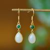 Pendientes de jade blanco con incrustaciones de cobre, ganchos para la oreja con cuentas redondas de jade hetiano, pendientes de oro de jade de moda, suministro en vivo al por mayor