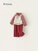 Conjunto de 3 Peças Bangxuan para Meninas: Camisa de Manga Longa Xadrez, Colete de Desenho Animado, Calça Casual Lisa - Conjunto Infantil Fashionável e Estiloso