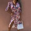 Wish2022 Amazon Primavera e Verão Novo Solto Manga Longa Decote Em V Cintura Vestido Estampado Roupas Femininas