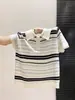 Camisa de Punto Rayas de Bambú Frescas Estilo Francés para Mujer, Verano 2026 Nueva Camiseta de Manga Corta Polo de Gama Alta 12454