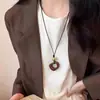 Collar Maillard Otoño e Invierno Piedra Ojo de Tigre Acero de Titanio para Mujer Diseño Coreano de Nicho Cadena Larga para Sudadera Accesorios Versátil Nuevo Estilo
