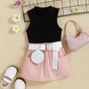 Baopai roupas infantis comércio exterior meninas europa e os estados unidos amazon ins colete top cinto saia de três peças terno infantil