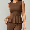 Conjunto Casual Europeu Amazon para Mulheres Moda Cruzada Conjunto de Top sem Mangas Calça Longa Nova Cor Sólida Estilo Old Money